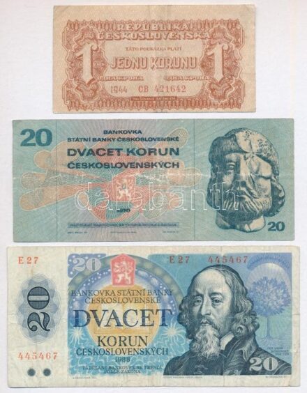 Csehszlovákia 1944-1988. 1K-100K (5x) T:III,III- Czechoslovakia 1944-1988. 1 Korunu - 100 Korun (5x) C:F,VG