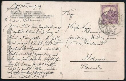 1930 Kézdi-Kovács László (1864-1942) festőművész, műkritikus autográf sorai fiához Kézdi-Kovács Elemér (1898-1976) festőművészhez képeslapon. 'Hubay Jenő leveleivel', Mosócra (Mosovce) címezve. A soraiban említi Andort is, azaz