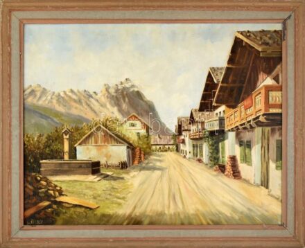 Hiller jelzéssel: Német falusi utca. Olaj, vászon. 70x90cm