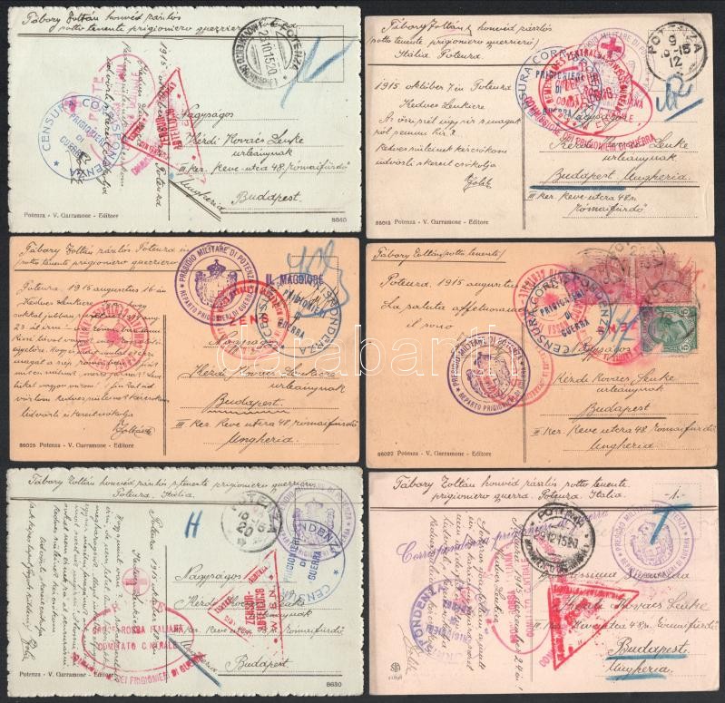 1915 12 db I. világháborús tábori posta az M. kir. 4. honv. gyal. ezred zászlósától, Tábory Zoltántól. Olasz hadifogságból, Potenzaból küldve képeslapokon. Kézdi-Kovács Lenkének, Kézdi-Kovács László (1864-1942)