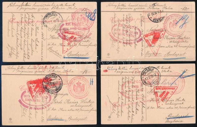 1916 12 db I. világháborús tábori posta az M. kir. 4. honv. gyal. ezred zászlósától, Tábory Zoltántól. Olasz hadifogságból, Potenzaból küldve képeslapokon. Kézdi-Kovács Lenkének, Kézdi-Kovács László (1864-1942)