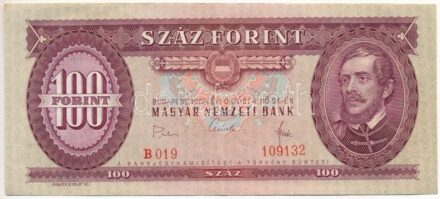 1968. 100Ft 'B 019 109132' T:III szép papír Adamo F32
