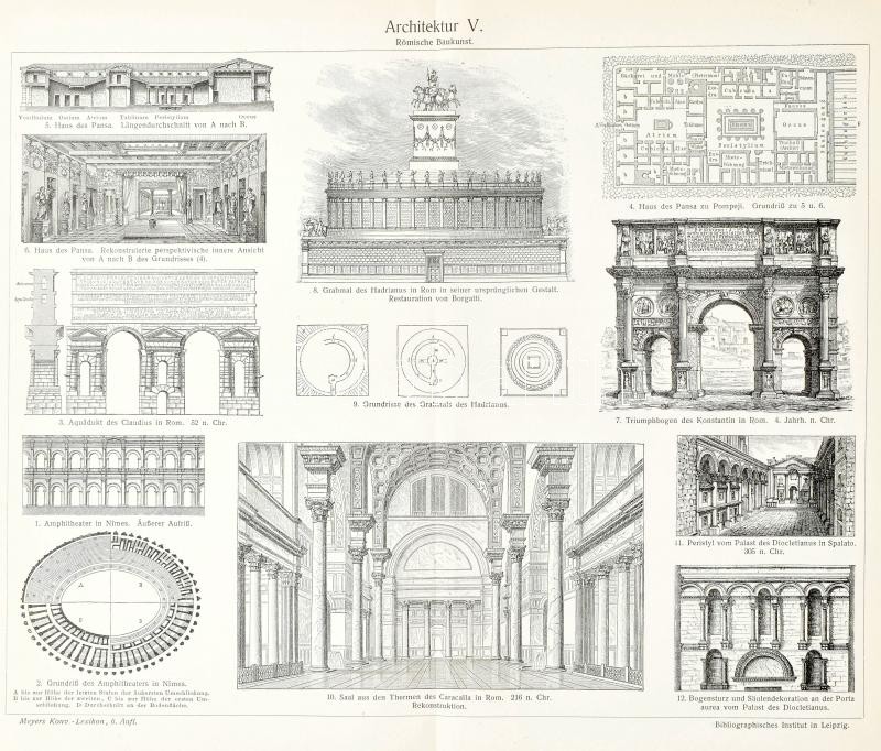cca 1900-1920 Ókori, középkori és kora újkori építészet, 12 db melléklet a Meyers Konversations-Lexikonból (6. kiadás), 30x24,5 cm - Image 2
