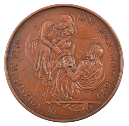 Fritz Mihály (1947-) 1991. 'II. János Pál Pápa Pécsett 1991. Augusztus 16-20' bronz emlékérem (42,5mm) T:1- patina