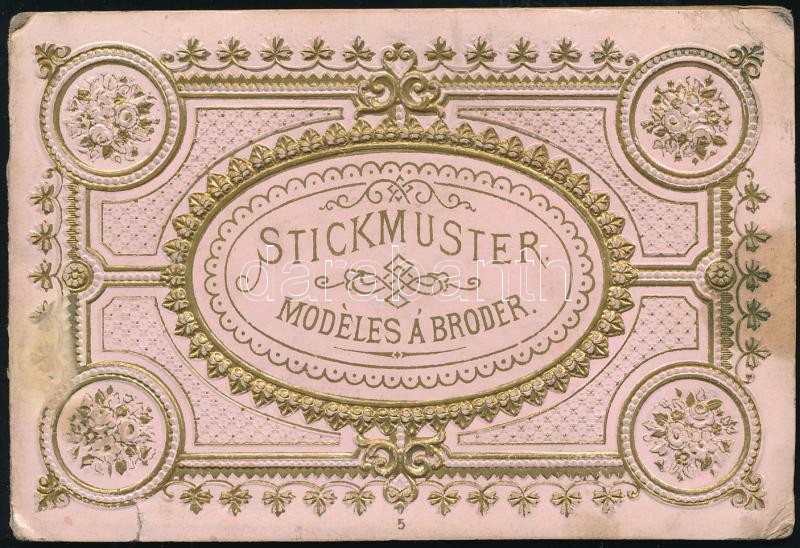 cca 1900 Hímzésmintás leporello, dombornyomott borítóval, 8x12 cm