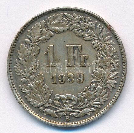 Svájc 1939B 1Fr Ag T:2 patina, kis ph Switzerland 1939B 1 Franc Ag C:XF patina, small edge error Krause KM#24