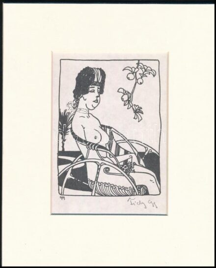 Tichy Gyula (1879-1920): Akt, nyomat utólagos jelzéssel, paszpartuban, 11×8,5 cm