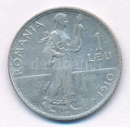 Románia 1910. 1L Ag T:2- kis patina Romania 1910. 1 Leu Ag C:VF small patina Krause KM#42