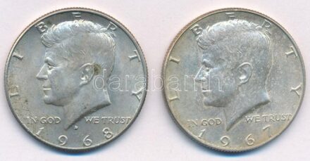 Amerikai Egyesült Államok 1967-1968D. 1/2$ Ag (2xklf) 'Kennedy' T:2 patina USA 1967-1968D 1/2 Dollar Ag 'Kennedy' (2xdiff) C:XF patina Krause KM#202a