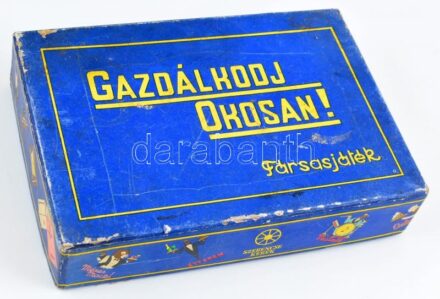 'Gazdálkodj okosan!' retró társasjáték, tábla nélkül, eredeti, kissé viseltes dobozában