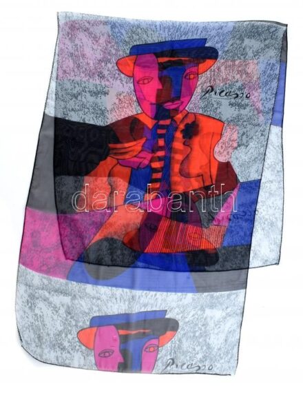 Picasso mintás selyem sál, kb. 130x50 cm