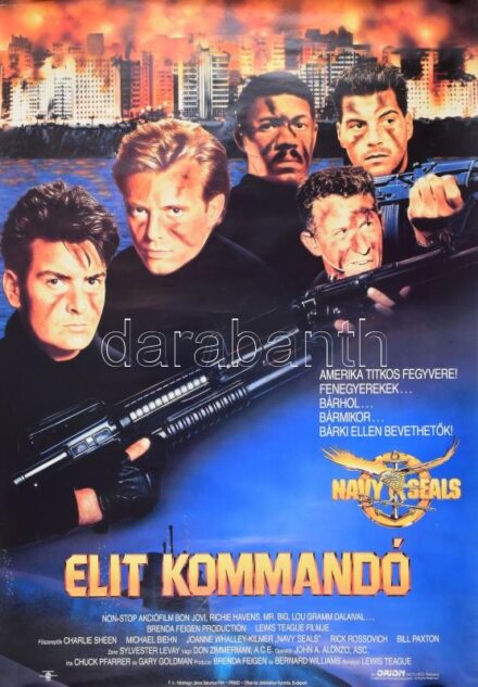 1990 Elit kommandó, amerikai film, nagyméretű filmplakát, moziplakát, főszereplő: Charlie Sheen, Michael Biehn, Joanne Whalley, szélén apró szakadásokkal 80x56 cm
