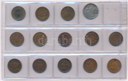 Amerikai Egyesült Államok 1891-1909. 1c Br 'Indián fej' (13db/10xklf) + 1935. 5c Cu-Ni 'Buffalo' T:2-,3 USA 1891-1909. 1 Cent Br 'Indian head' (13pcs/10xdiff) + 1935. 5 Cents Cu-Ni 'Buffalo' C:VF,F Krause KM#90a, #134
