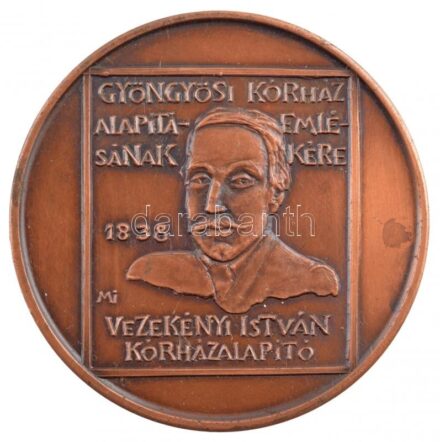 Máté István (1952-) 1988. 'A Gyöngyösi Kórház alapításának emlékére, Vezekényi István kórházalapító / XIV. Heves Megyei Orvos Gyógyszerész Napok' kétoldalas, bronz emlékérem (42,5mm) T:1-
