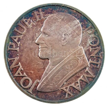 Lapis András (1942-) 1991. 'Őszentsége II. János Pál Magyarországon' jelzett Ag emlékérem dísztokban (31,25g/0.999/39mm) T:1- (PP) patina, kissé sérült tok