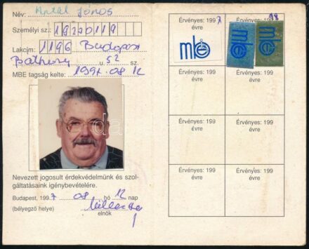 1997 Mozgássérültek Egyesülete arcképes tagsági igazolvány