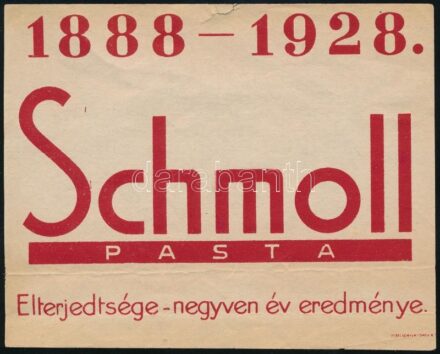 cca 1928 Schmoll Pasta reklámos számolócédula, kis szakadással