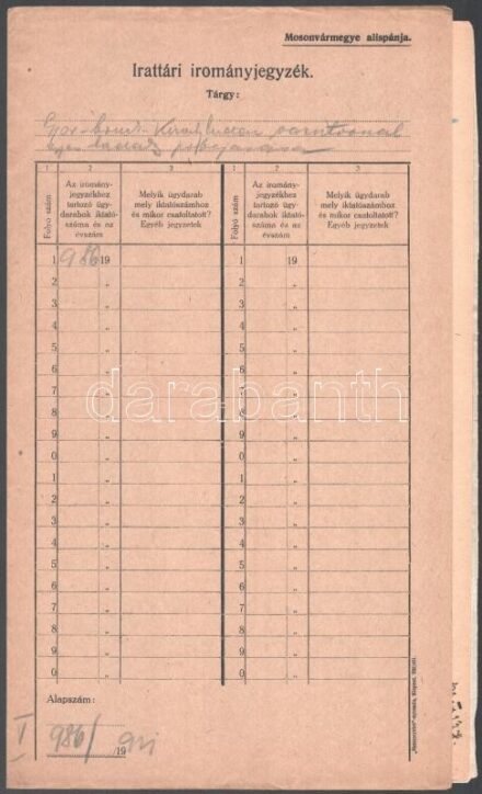 1921 Kelenföld-Királyhida közötti vasútvonallal kapcsolatos Moson vármegyei iratok
