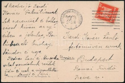 1925.XII.28 Endrey Sándor (1867-1940) magyar festő és grafikus autográf újévi üdvözlő sorai Kézdi-Kovács László (1864-1942) festőművészhez és feleségéhez Berlinből, akkori lakóhelyéről, autográf aláírásával, berlini