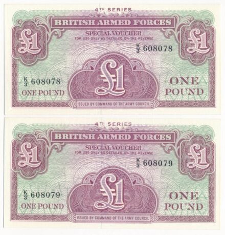 Nagy-Britannia / Katonai kiadás 1962. 1Ł '4. sorozat' (2x) sorszámkövetők T:I United Kingdom / British Armed Forces 1962. 1 Pound '4th series' (2x) consecutive serials C:UNC Krause P#M36