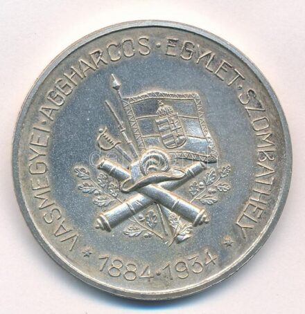 1934. 'Vasmegyei Aggharcos Egylet, Szombathely - 1884-1934' kétoldalas fém emlékérem. Szign.:Nellberger, gyártójel:Arkanzas BP (40mm) T:2 patina