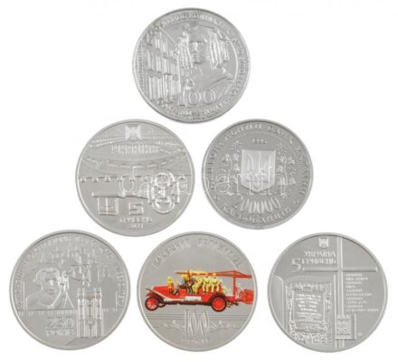 Ukrajna 1995. 200.000K Cu-Ni 'Bohdan Hmelnickij' forgalomba nem került emlékérme + 2016-2021. 5H alpakka (4xklf) forgalomba nem került emlékkiadások + Belgium 1983. 100S alpakka bárca T:1- (PP) ujjlenyomat, karc Ukraine 1995. 200.000