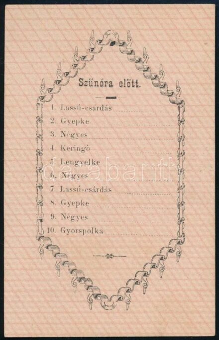 cca 1910 Kitöltetlen táncrend