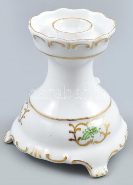 Hollóházi virágmintás, matricás porcelán gyertyatartó, jelzett, hibátlan, m: 10,5cm