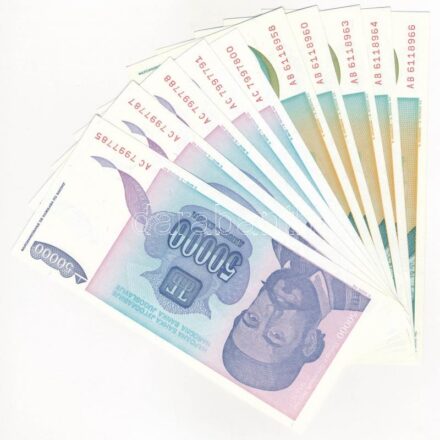 Jugoszlávia 1993. 50.000D (5x) közte sorszámkövető pár és közeli sorszámúak + 500.000D (5x) közte sorszámkövető pár és közeli sorszámúak T:I-II Yugoslavia 1993. 50.000 Dinara (5x) with a consecutive serial number pair and close