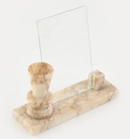 Asztali, márvány fényképtartó, 1db üveggel, kopott, fénykép méret: 14x9cm
