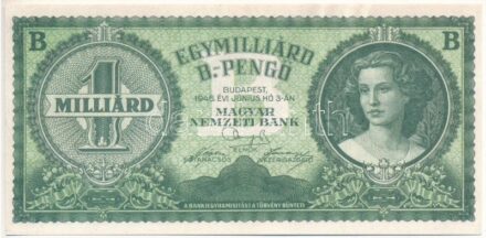 1946. 1.000.000.000BP replika, jobb alsó sarkában jelölve T:I