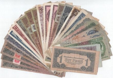 25db-os Pengő bankjegytétel, több hajtatlan, de ragasztófoltos darabbal. Közte 1941. 20P (2x, közeli sorszám: C 124 073842, C 124 073845) T:II--III-