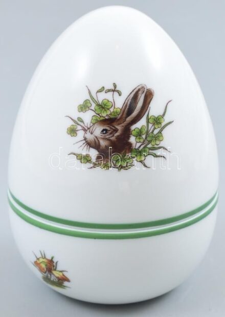 Herendi nyuszis porcelán tojás, jelzett, hibátlan, m: 11 cm