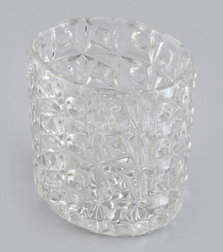 Art deco jégtartó, öntött üveg, kopásnyomokkal, m: 13 cm