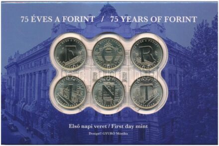 2021. 5Ft Cu-Ni-Zn '75 éves a Forint' első napi veret (6xklf) sorszámozott emléklapon T:1