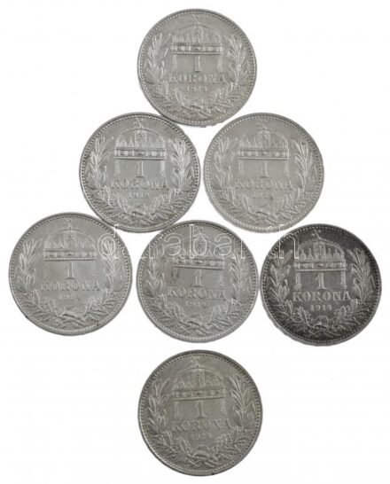 1914KB 1K Ag 'Ferenc József' (7x) közte fordított peremfeliratúak T:1- Adamo K5.1