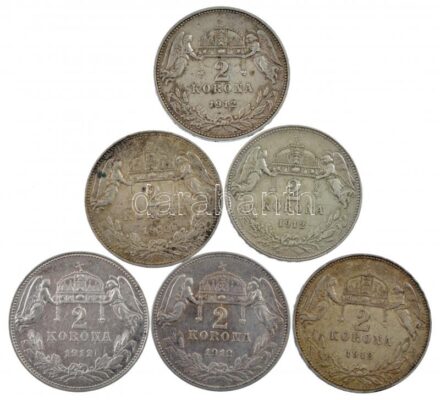 1912KB 2K Ag 'Ferenc József' (6x) közte fordított peremfeliratú is T:2 patina Adamo K6