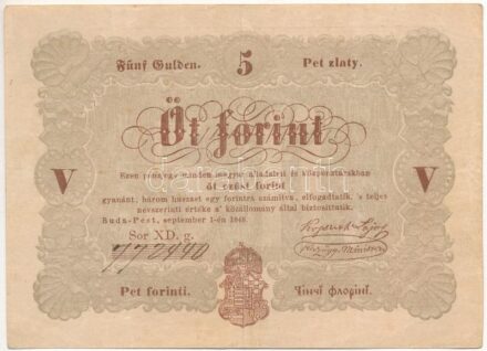 1848. 5Ft 'Kossuth bankó' barna nyomat 'XD.g. 772940' T:III kis folt Adamo G109A