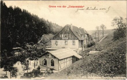 1906 Hahnenklee, Gruss von der 'Untermühle' / spa, hotel, inn (EK)