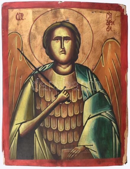 Ikon: Szent Gabriel (Hírhozó arkangyal). Tojástempera, fa, Sérült, 28x21cm