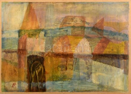Rác András (1926-2013): Szentendre. Vegyes technika, papír. Jelezve balra lent. Sérült. Kartonra kasírozva. 43x60 cm