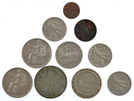 Olaszország 1910-1926. 1c-2L (10db, 9xklf) közte 1926. 2L Cu-Ni T:2-3 Italy 1910-1926. 1 Centesimo - 2 Lire (10pcs, 9xdiff) within 1926. 2 Lire Cu-Ni C:XF-F