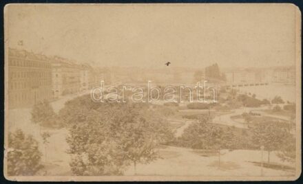 cca 1870 Az Angolkert Genfben/Jardin Anglais a Geneve, keményhátú fotó, sérült, a felületén folttal, kis kopásnyomokkal, 6x10 cm