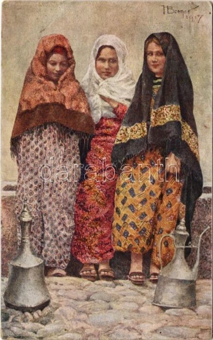 1917 Bosna Saraj / Bosnian folklore art postcard, ladies s: Hans Berger + 'Kommandierender General in Bosnien, Hercegovina und Dalmatien' (EK)