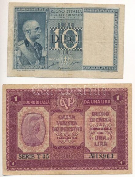 Olaszország / Velence / Osztrák-magyar megszállás 1918. 1L + Olaszország 1935. 10L T:III Italy / Venice / Austro-Hungarian occupation 1918. 1 Lire + Italy 1935. 10 Lire C:F,VG