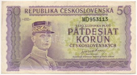 Csehszlovákia 1945-1948. 50K 'MD953113' T:III szép papír Czechoslovakia 1945-1948. 50 Korun 'MD953113' C:F fine paper Krause P#62