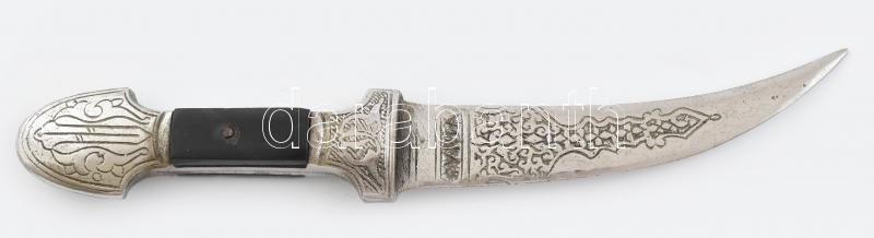 Díszes keleti dísztőr, fém, bakelit markolattal, kopott, sérülésekkel, h: 26 cm, pengehossz: 14 cm