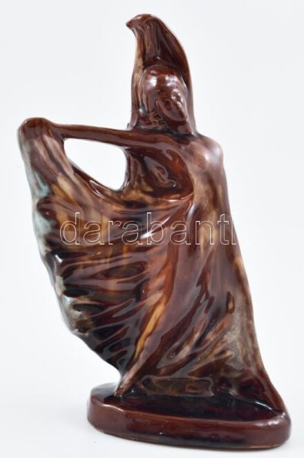 Art Deco lány figura, kerámia, jelzés nélkül, kopott, m: 22 cm