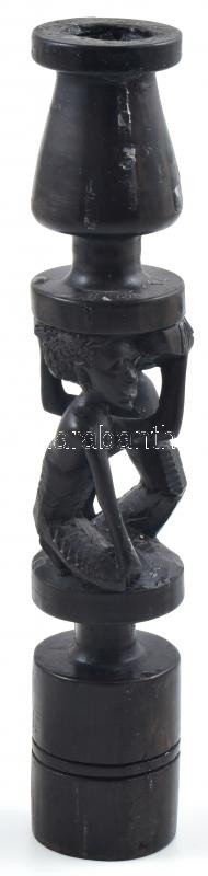 Afrikai faragott gyertyatartó, kopott, m: 25 cm