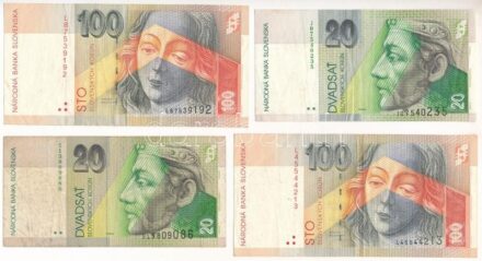 Szlovákia 1997. 20K + 1999. 100K + 2001. 20K + 100K T:III Slovakia 1997. 20 Korun + 1999. 100 Korun + 2001. 20 Korun + 100 Korun C:F